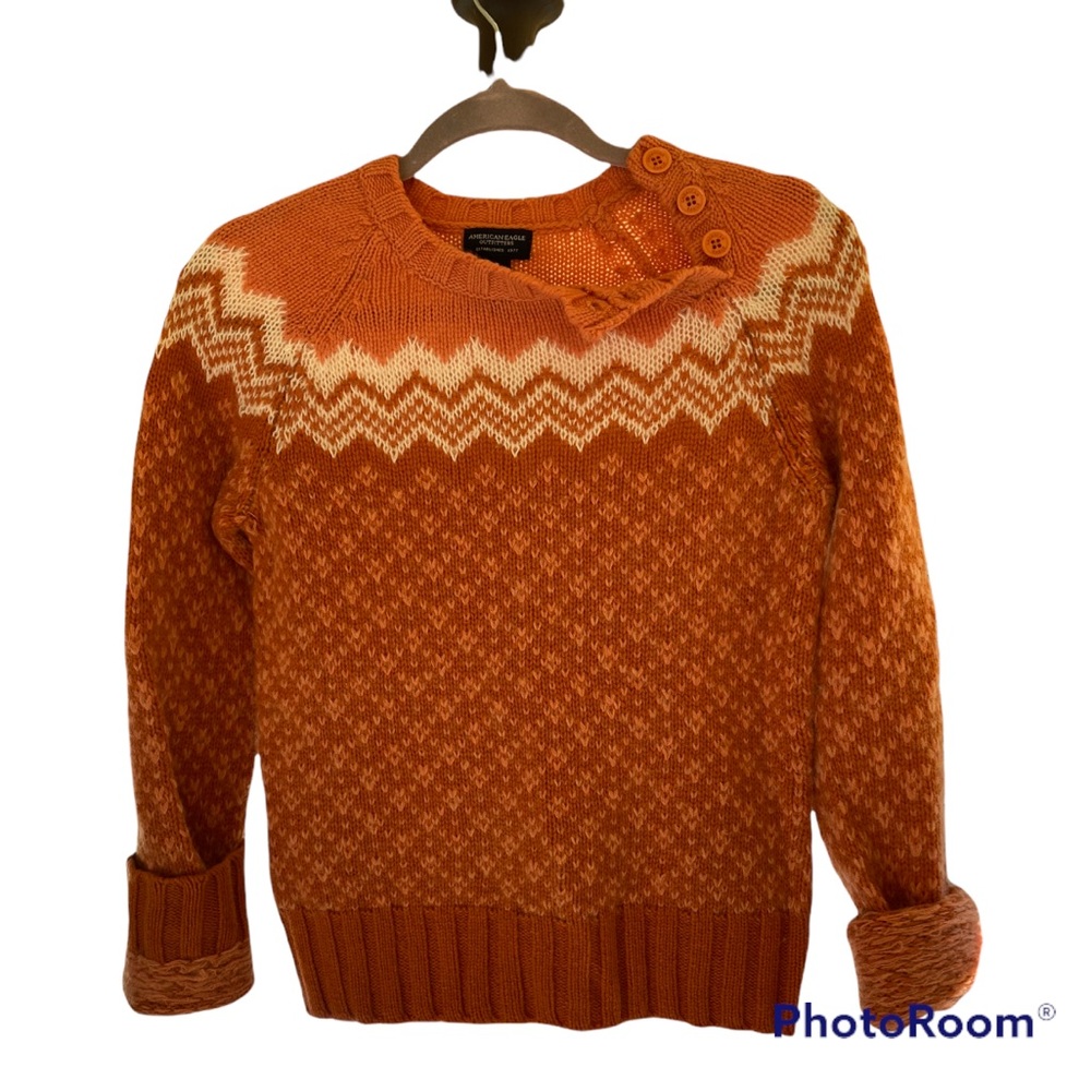 RARE 2000s AEO FAIR ISLE LAMBSWOOL KNIT SWEATER RARE ORANGE OMBRÉ ⭐️⭐️⭐️⭐️⭐️